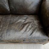 Banquette en cuir et marqueterie de nacre