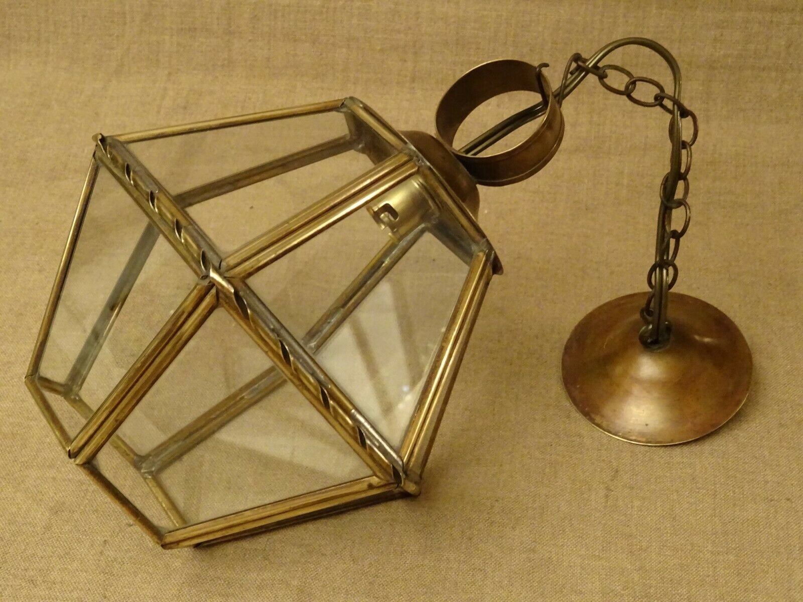 Chandelier lantern brass hexagonal vintage glass plates
