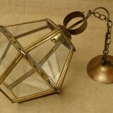 Chandelier lantern brass hexagonal vintage glass plates