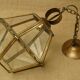 Chandelier lantern brass hexagonal vintage glass plates