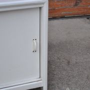 White painted wooden shoe cabinet, vintage 1950s - storage cupboard for shoe polish.