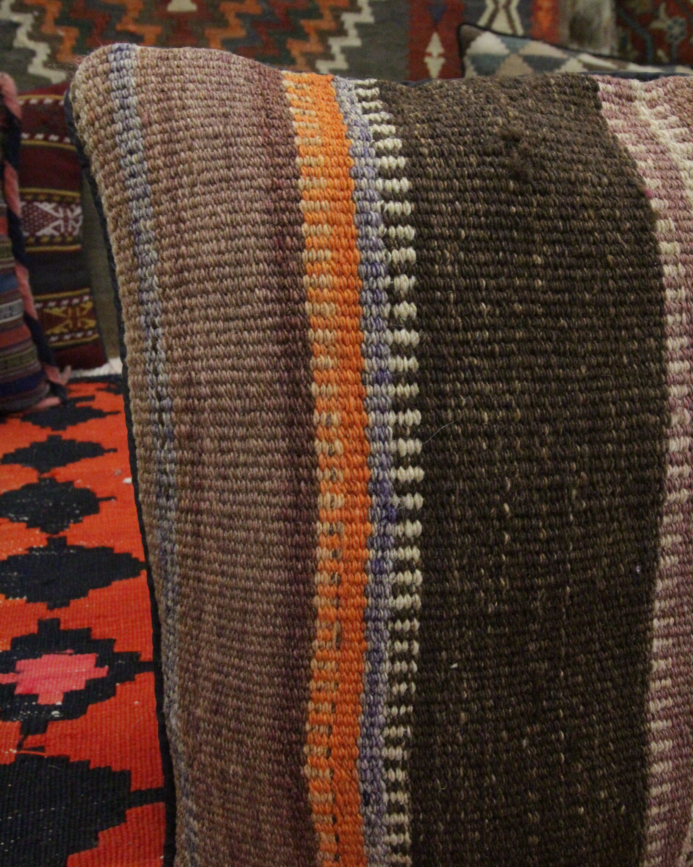 Striped Wool Kilim Cushion Cover Brown Purple Pillow Case- 39x39cm