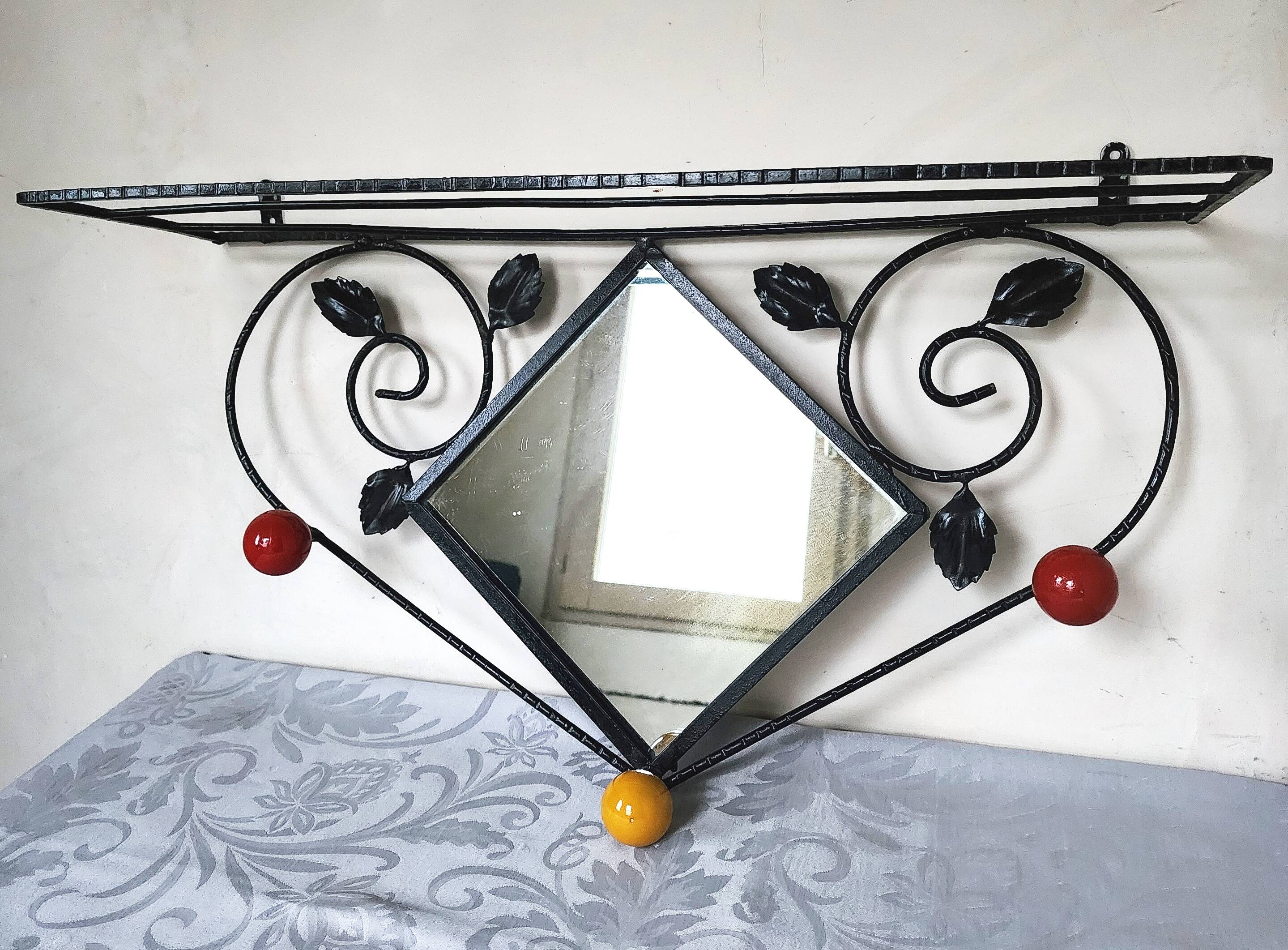 Coat rack, hat rack, wrought iron, 3 wooden balls