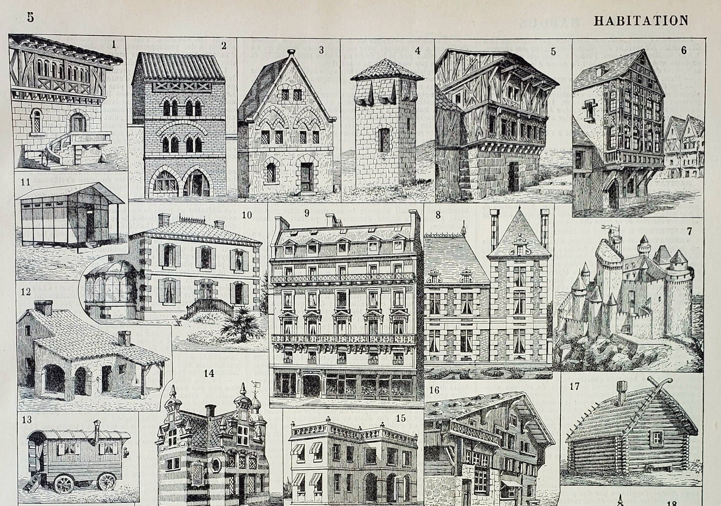 Old engraving 1898, Old dwelling 2, architecture • Original and vintage lithograph
