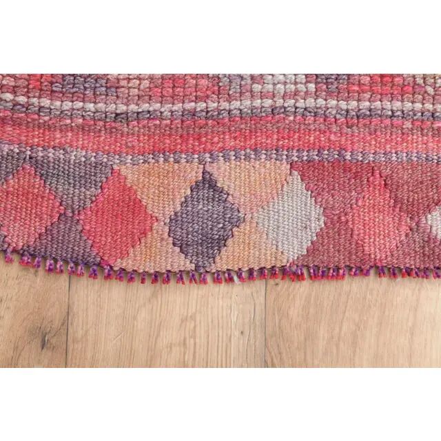 Tapis vintage turc Oushak fait à la main en laine et coton rose, années 1970
