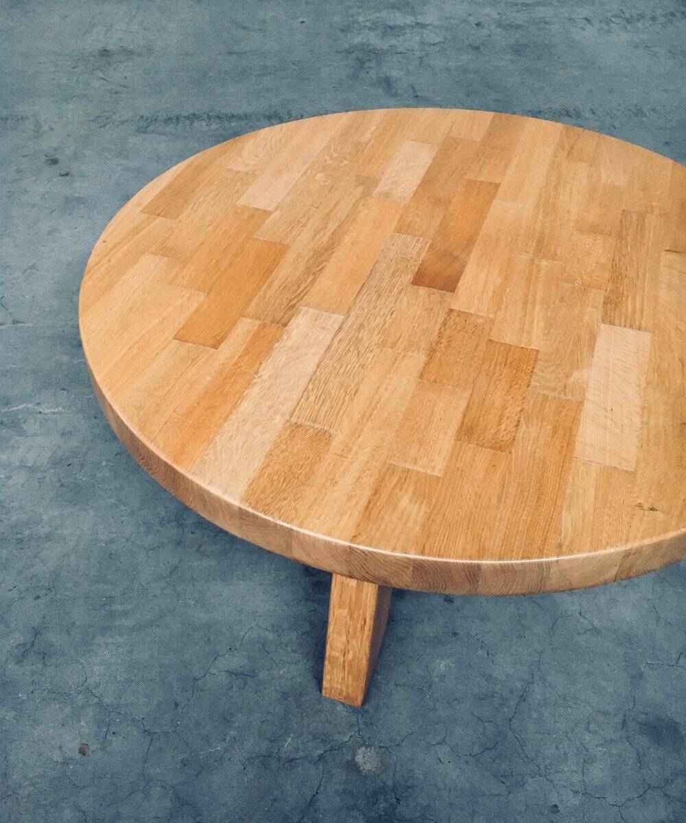 Brutalist Oak Round Coffee Table from Meubelfabriek Oisterwijk, Netherlands, 1960s