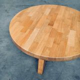 Brutalist Oak Round Coffee Table from Meubelfabriek Oisterwijk, Netherlands, 1960s
