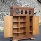 Bookcase carved wood 3 old doors, bookcase window beveled