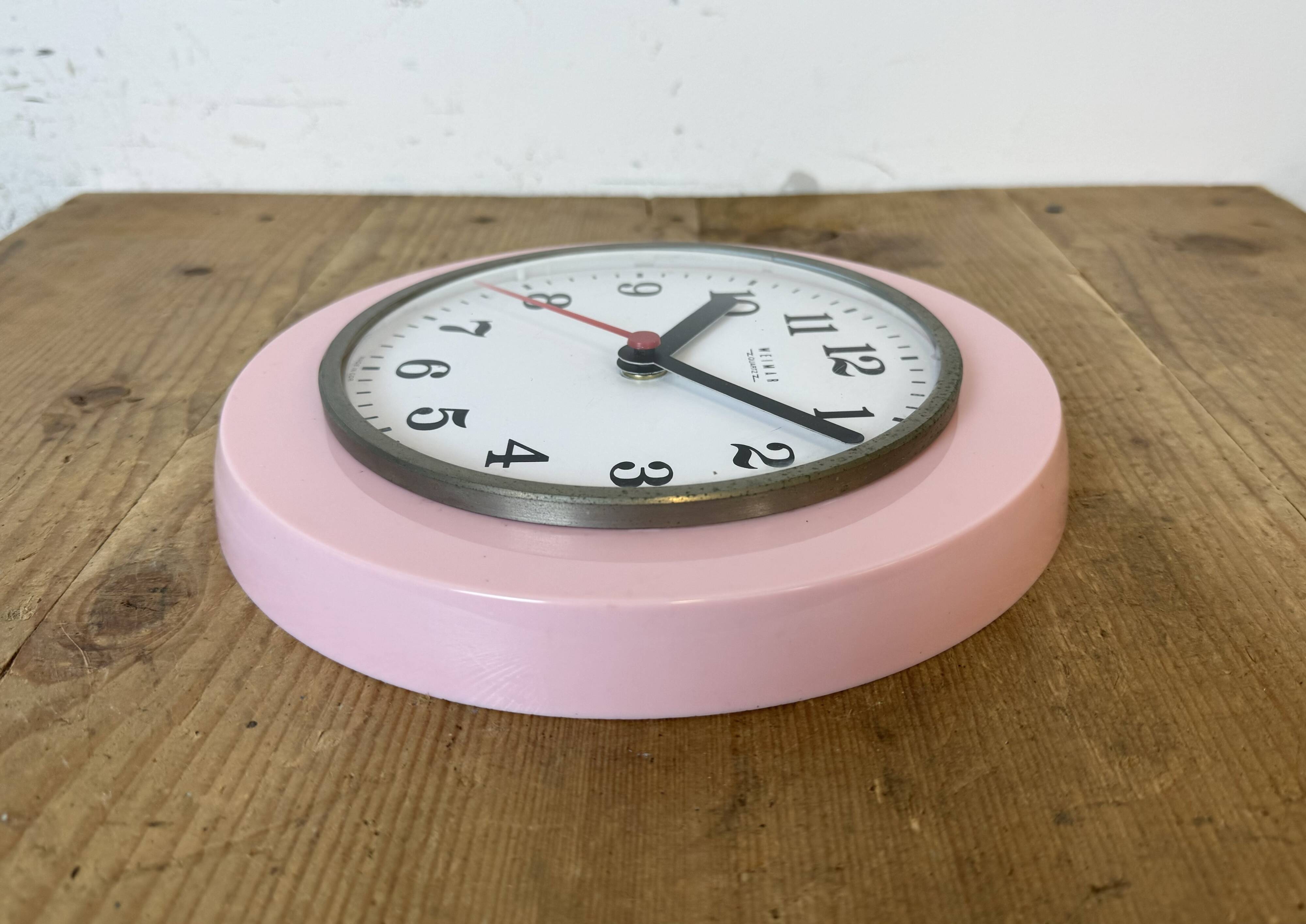 Vintage Pink East German Bakelite Wall Clock from Weimar, 1980s