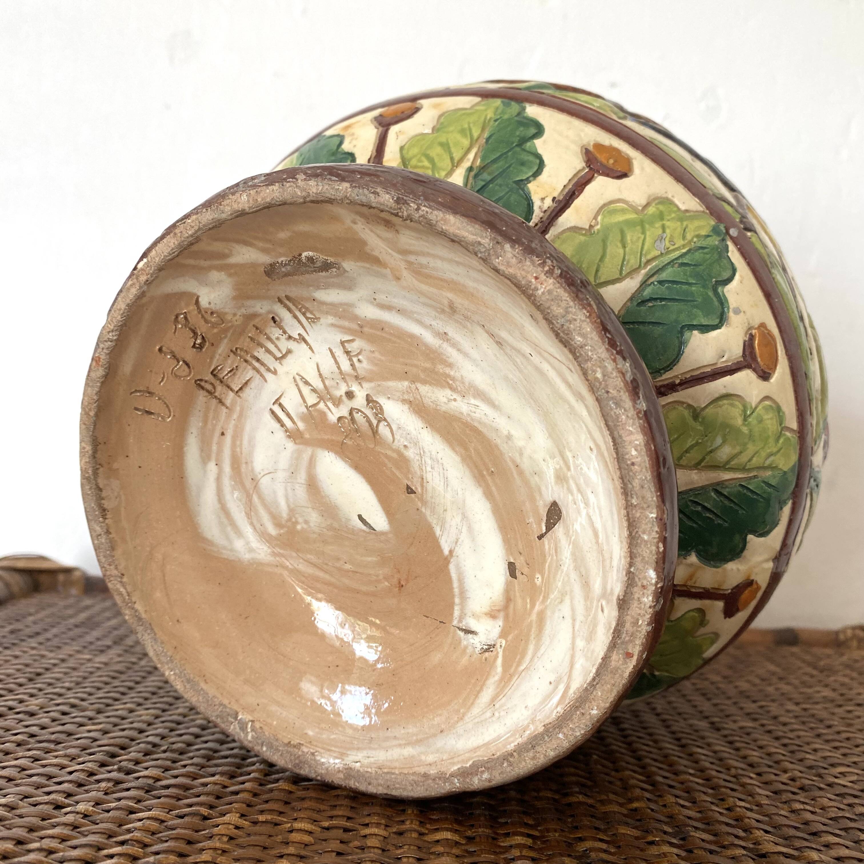 Ceramic pot, Perugia Italy, flower and bird decoration