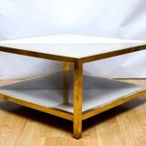 Glass coffee table dyed two colors cream and grey-blue