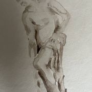 Signed painting monochrome watercolor study drawing statue museum classic "coming out of the bath"