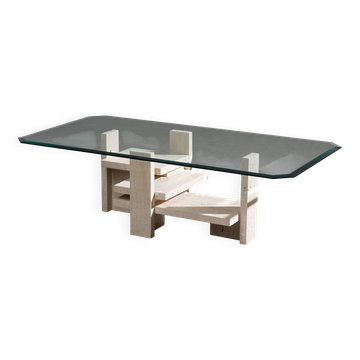 Postmodern Architectural Travertine Coffee Table, 1970s