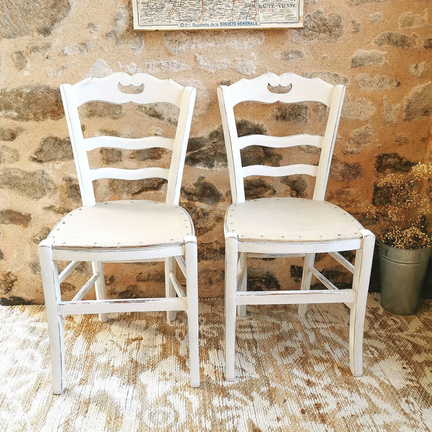 2 Country Chic Bistro Chairs with a Patina Finish