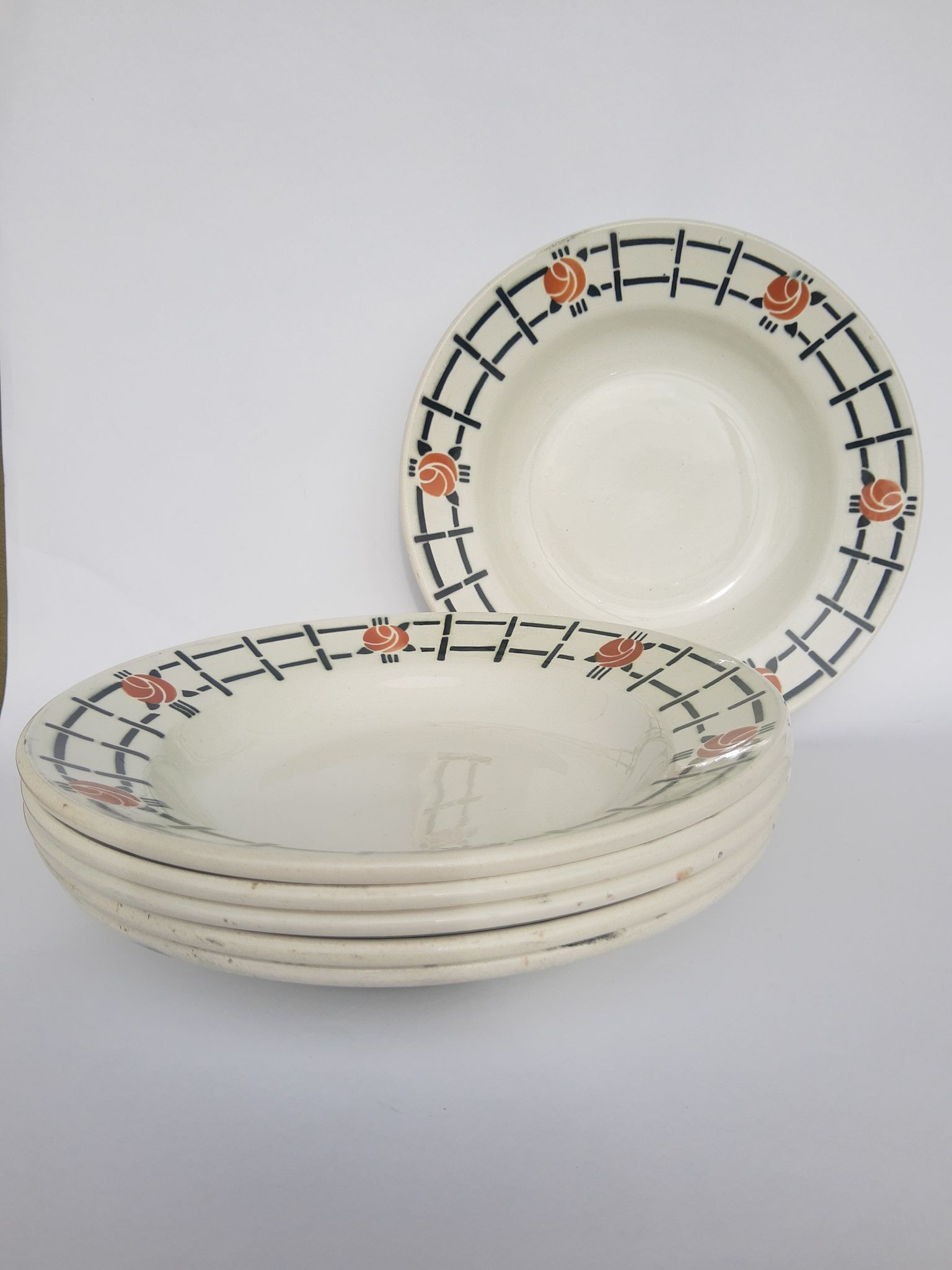 Set of 6 old St Amandinoise St Amand vintage soup plates