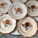 Set of 6 flat plates Digoin Sarreguemines pink flowers years 30-40