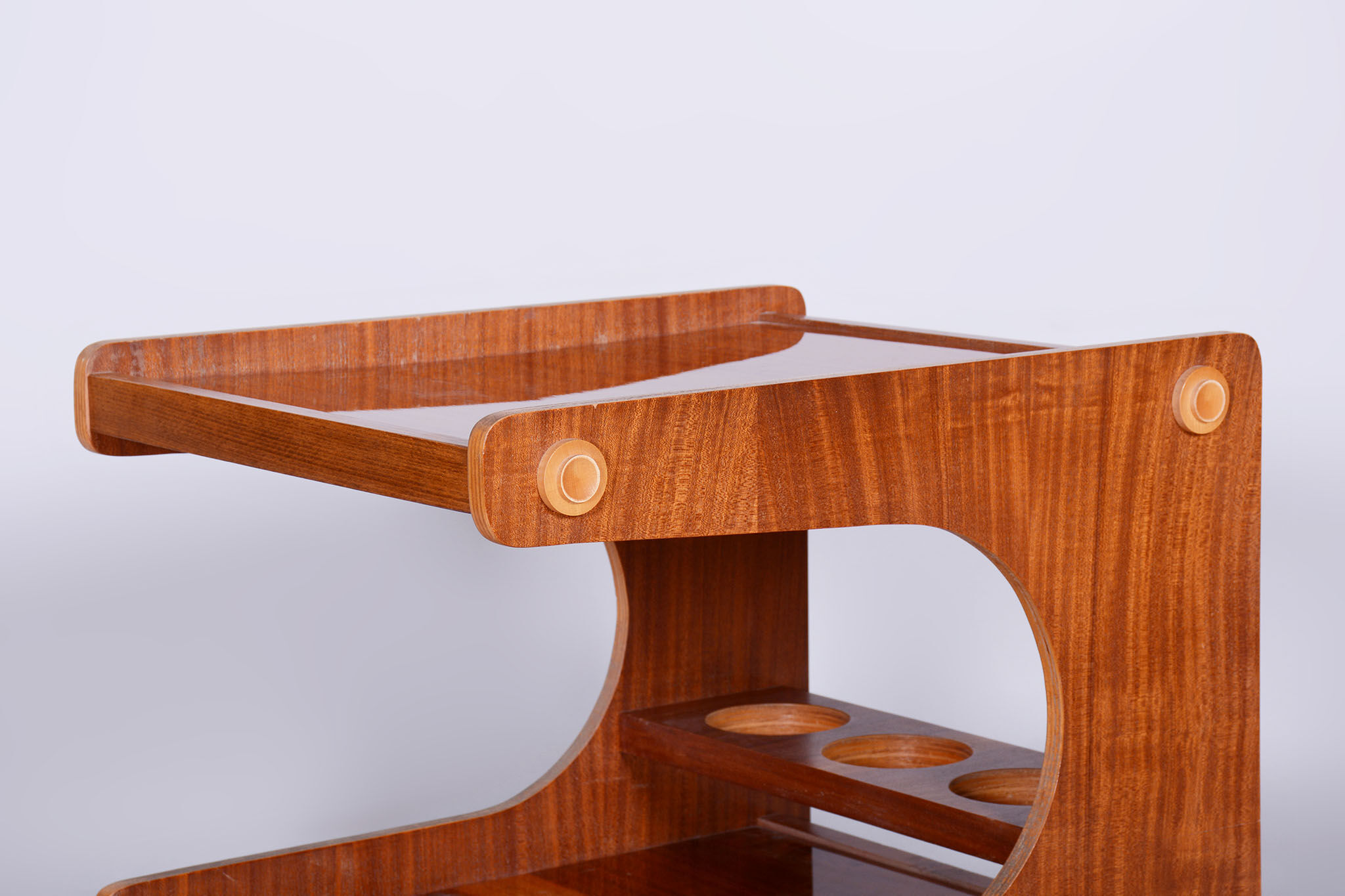 Restored midcentury mahogany trolley, revived polish, czechia, 1960s