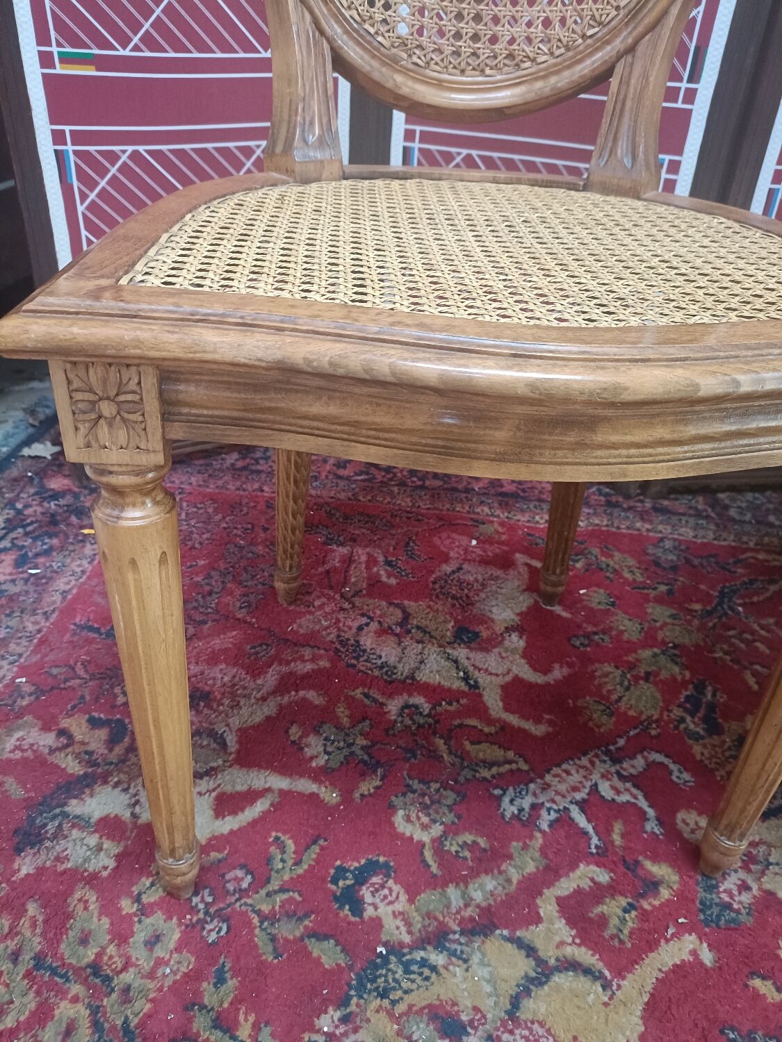 Louis XVI style medallion chairs, canned seat and back