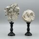 Duo pyrite & quartz cristallin — sculptures minérales sur socles