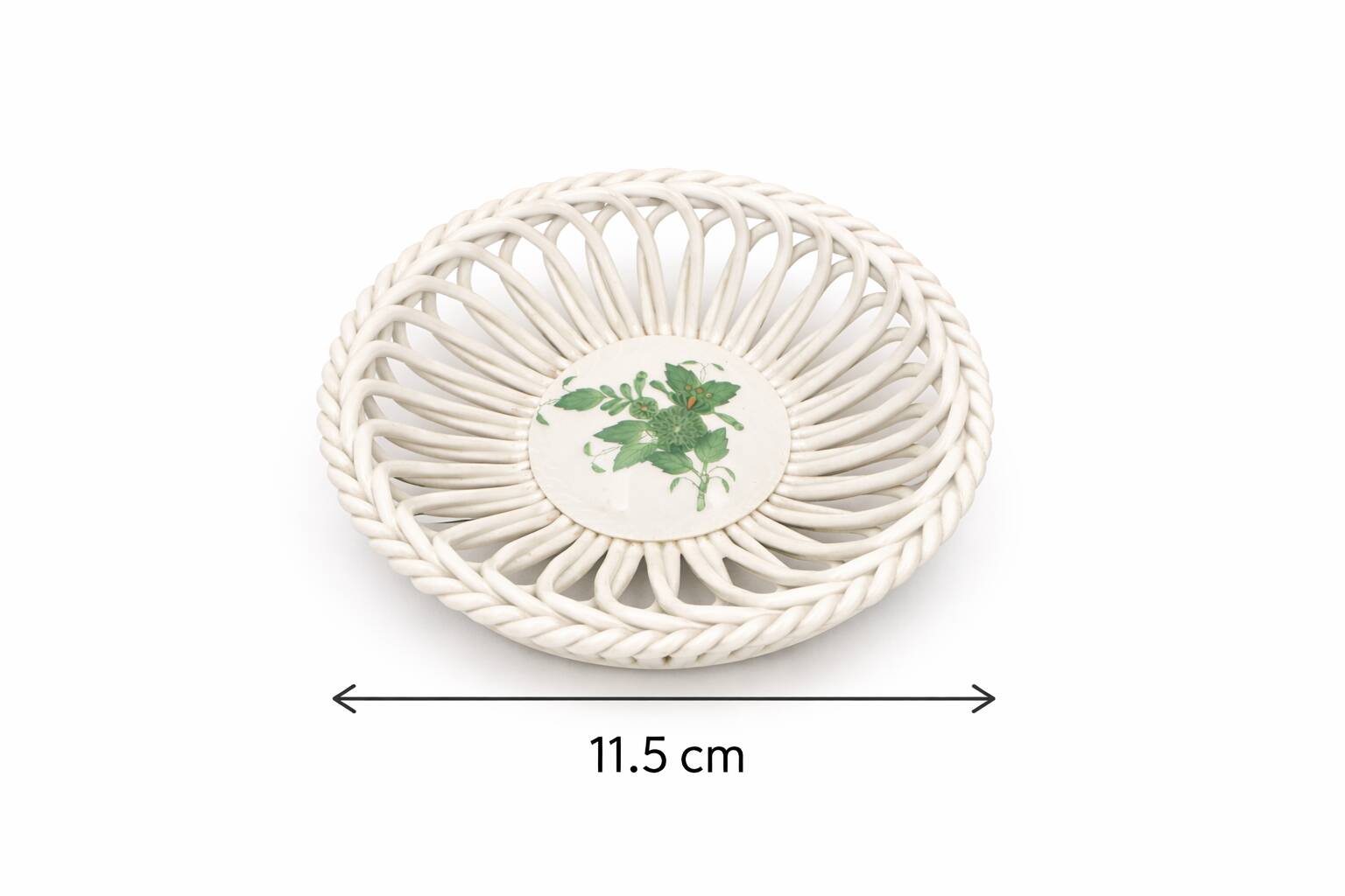 Mini Openwork Basket in Herend Porcelain "Apponyi Green" — Hungary, 19