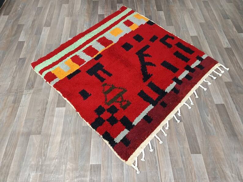 Handmade colorful wool Berber rug 200cmx200cm