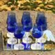 8 vintage cobalt blue glass port or aperitif glasses with transparent base