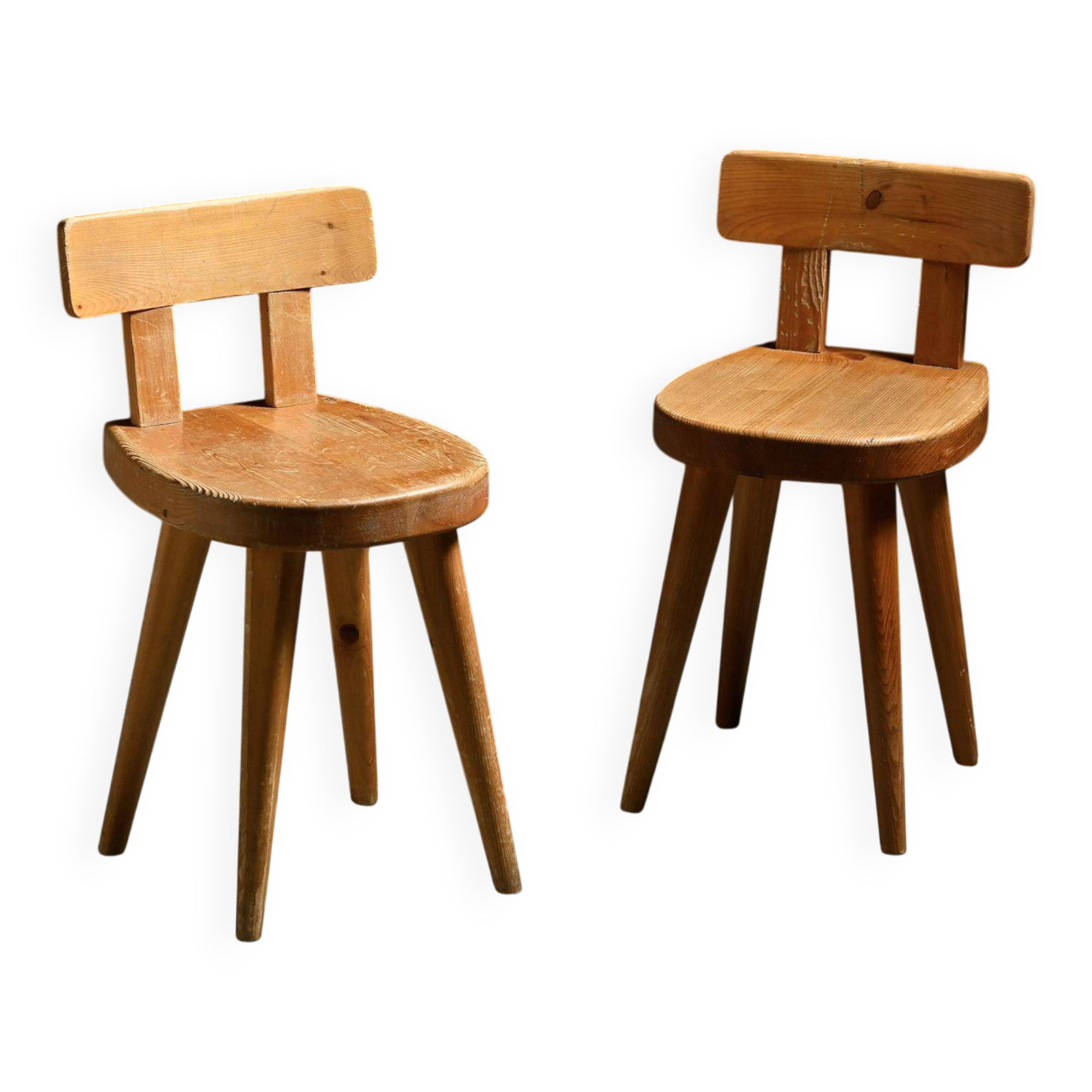 Pair of pine chairs by Christian Durupt, Méribel 1960