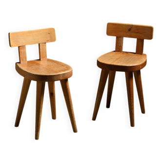 Pair of pine chairs by Christian Durupt, Méribel 1960