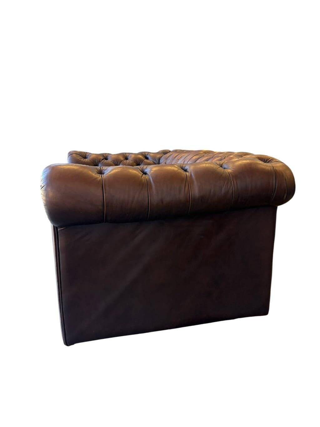 Vintage chocolate brown leather Chesterfield armchair/sofa