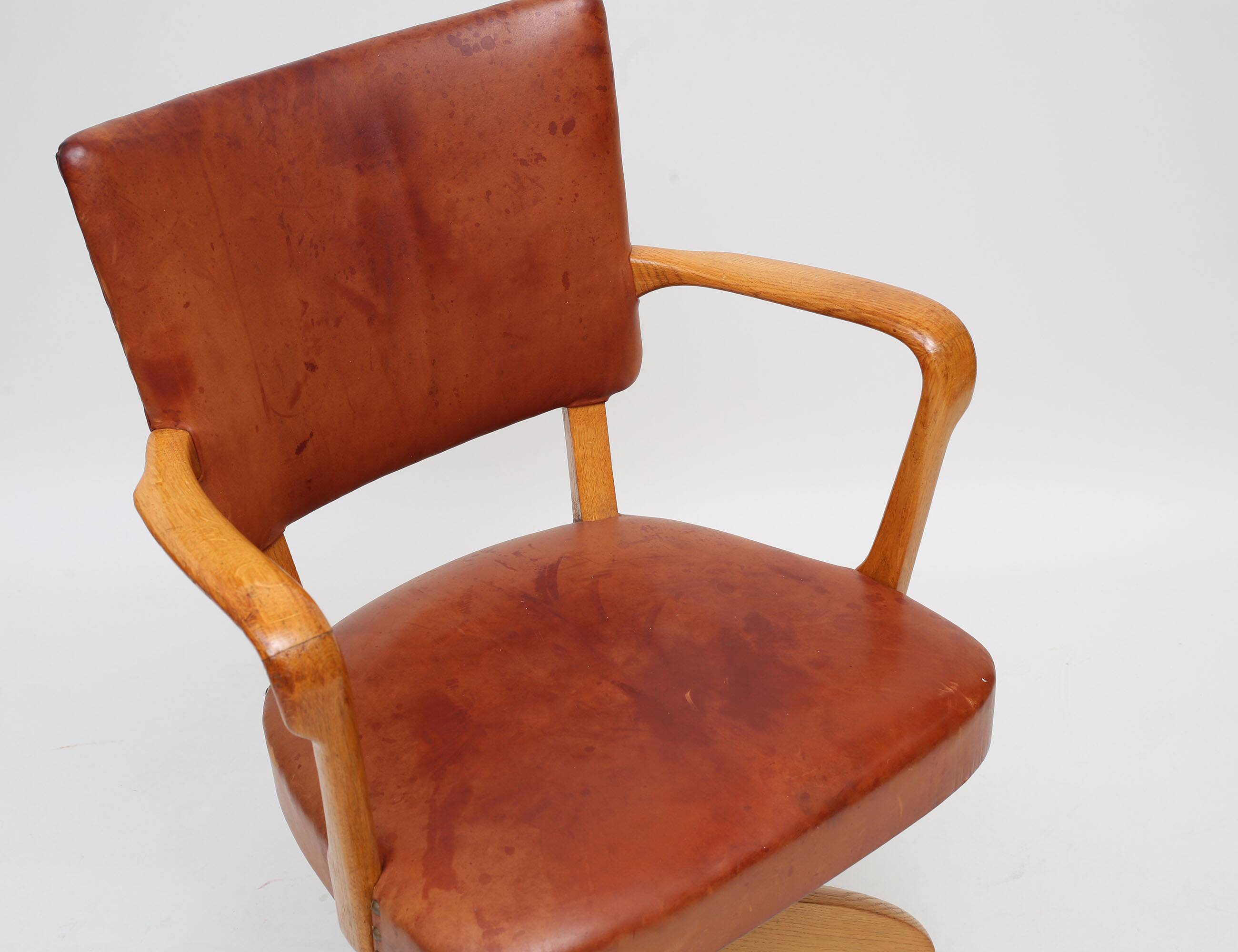 Chaise de bureau art deco cuir et chêne 1930 Suède