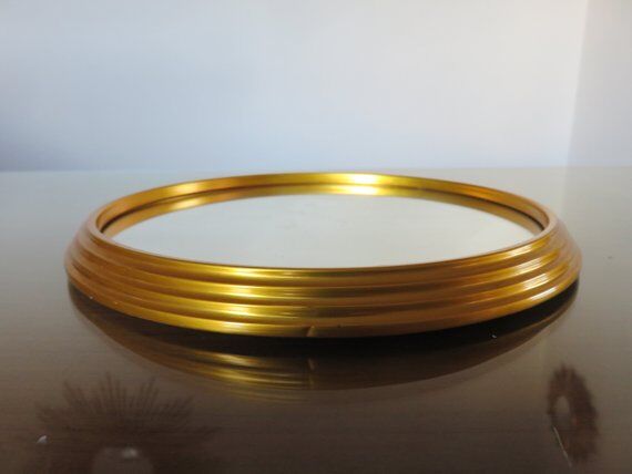 50 60 years gold metal round mirror tray