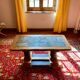 Vintage coffee table in solid oak and slate – Press screw base