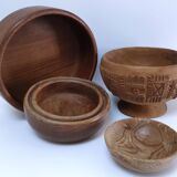four vintage solid wood bowls
