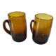 Pair of vintage amber glass tankards