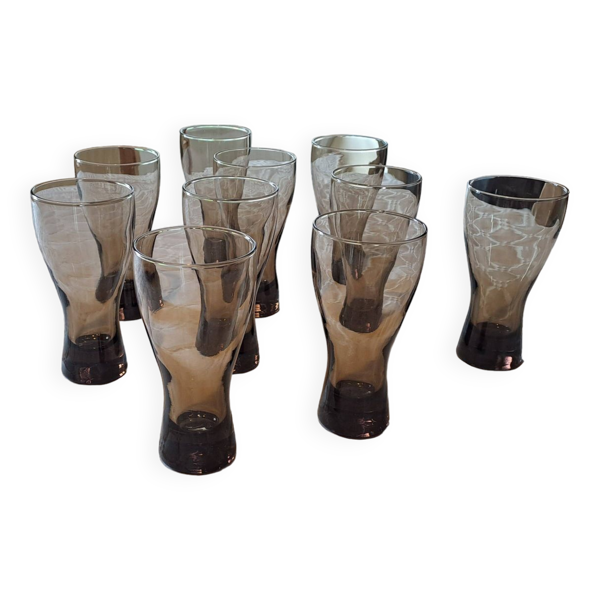Lot de 10 verres fumés années 60/70