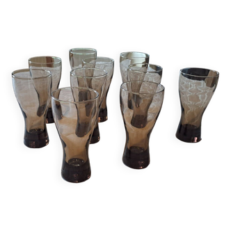 Lot de 10 verres fumés années 60/70