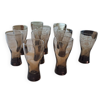 Set of 10 smoked glasses from the 60s/70s