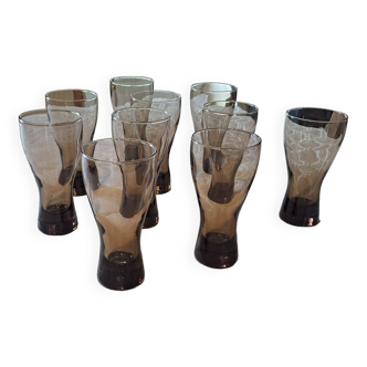 Set of 10 smoked glasses from the 60s/70s