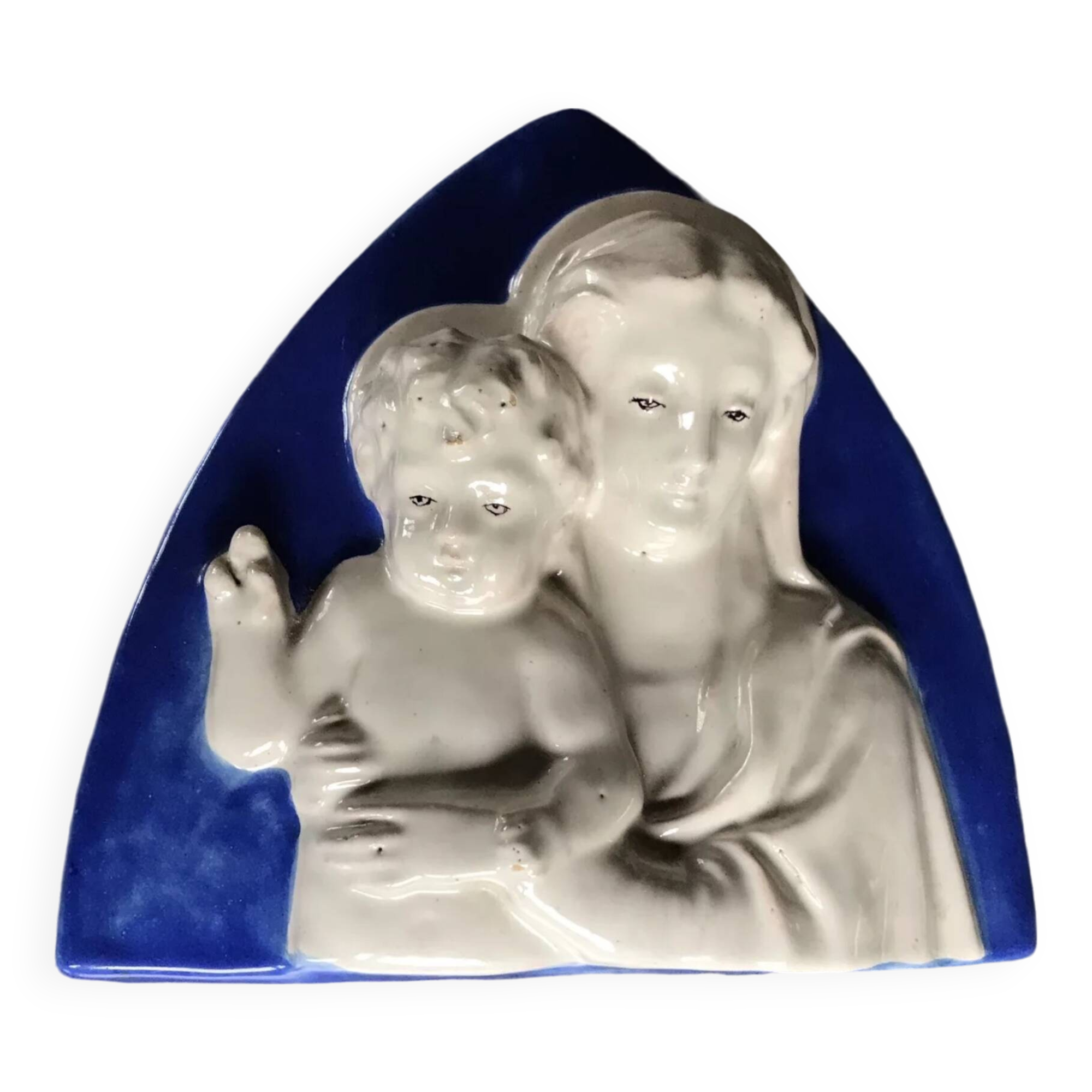 Religious bas-relief wall sculpture of the Virgin and Child signed Cantagalli