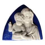 Religious bas-relief wall sculpture of the Virgin and Child signed Cantagalli