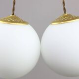 Mid-Century Italian Brass & Opaline Cluster of Lamps