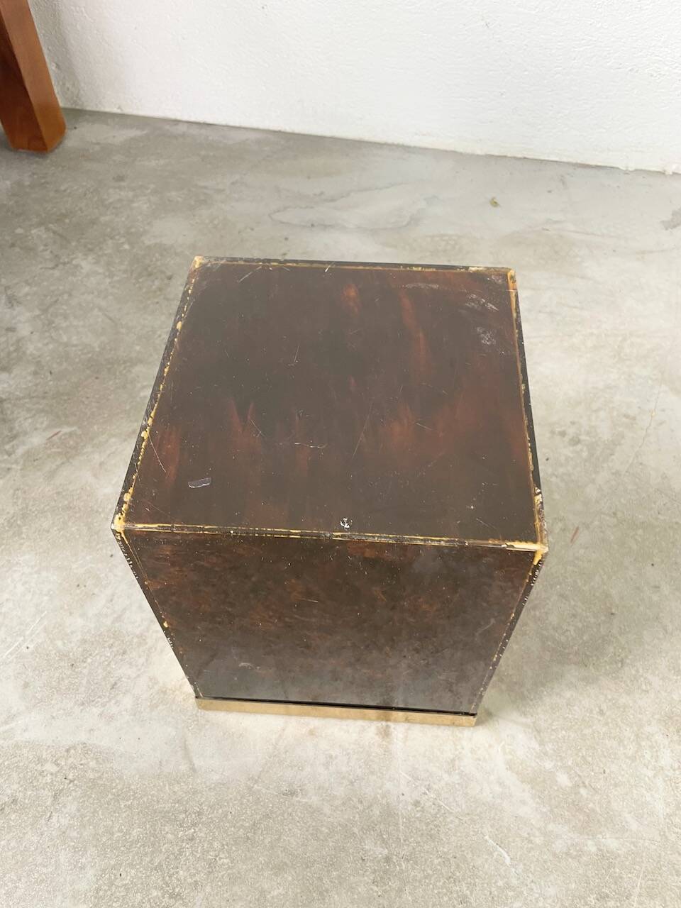 Tortoiseshell, resin and brass trash can from the 50s
