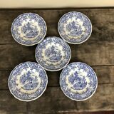 Set of 5 blue plates Lunéville & KG