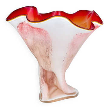 Vase Murano Vintage rouge et blanc, Italie, années 1970