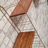 1960s shelf steel faux wood and gold chrome 4 uprights 184 cmx66x59x16 trace