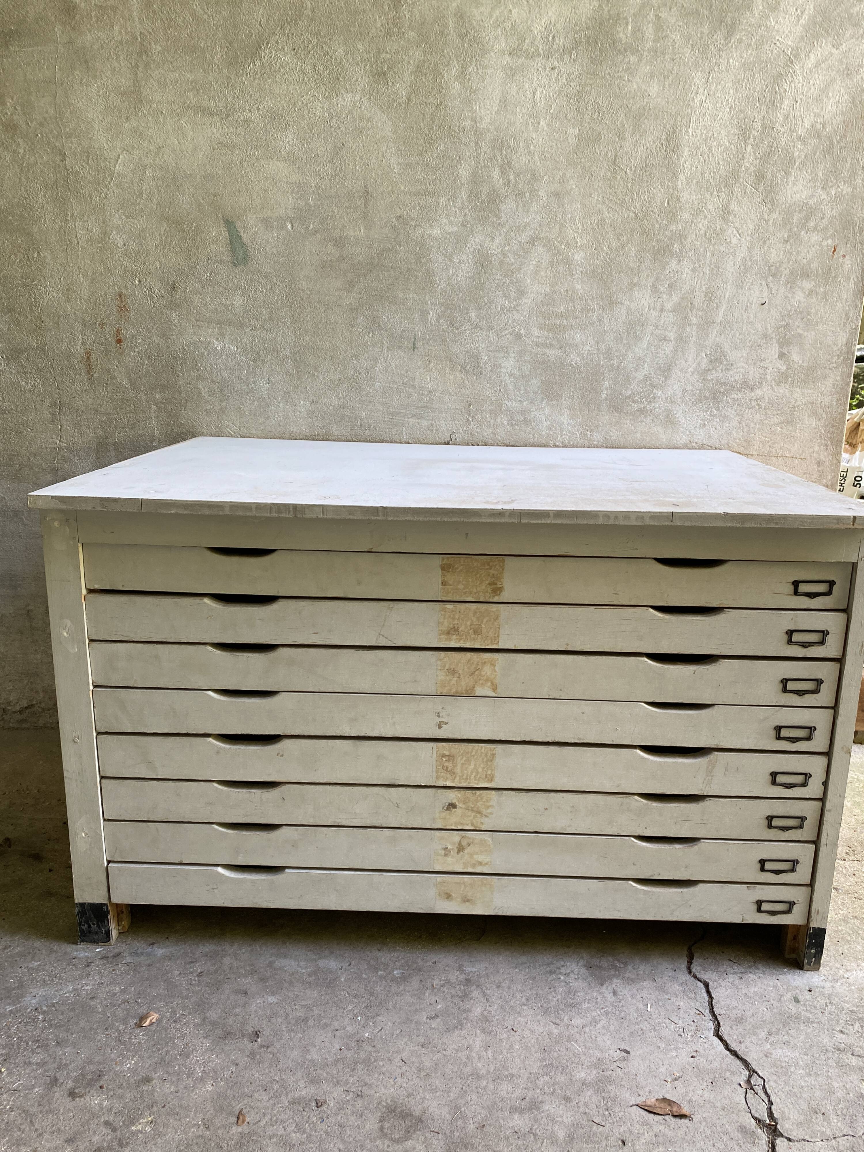 Map cabinet, vintage wooden architect's plan cabinet with 8 drawers