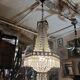 Hexagonal hot air balloon chandelier, glass pendilles, first half of the XX th