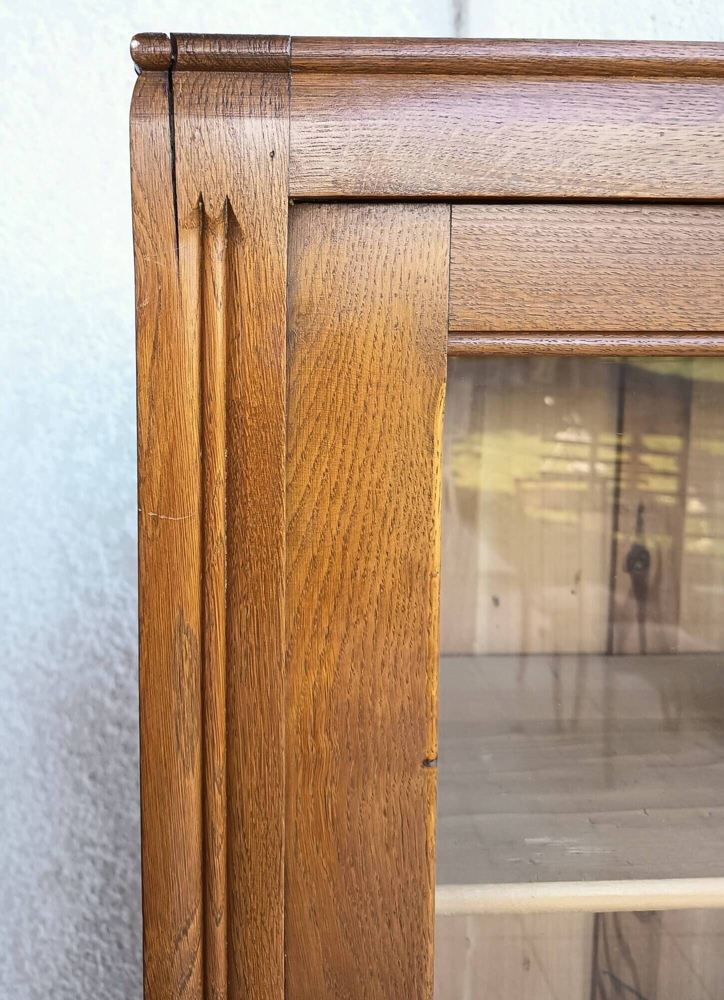 Vintage glass-fronted oak bookcase