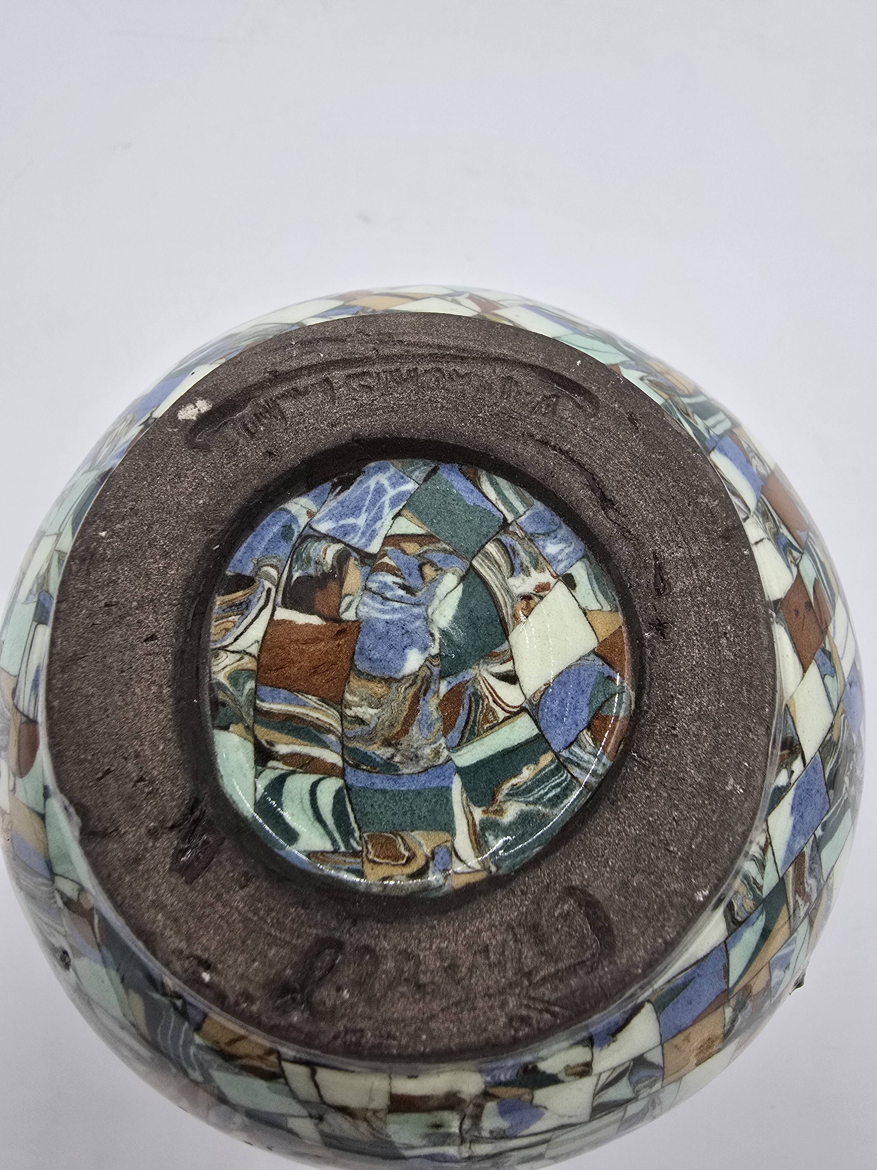 Jean Gerbino (1876-1966) Vallauris – Mosaic earthenware vase with floral decoration