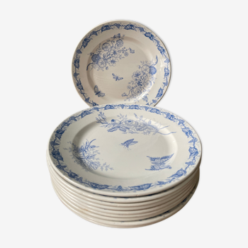 Série de 10 assiettes plates modèle « Papillon » FF Pexonne 1900